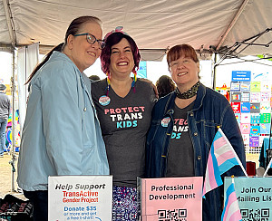 TransActive at Portland Pride, from L-R: Jenn Burleton, Cari Zall, and Cher Noonan