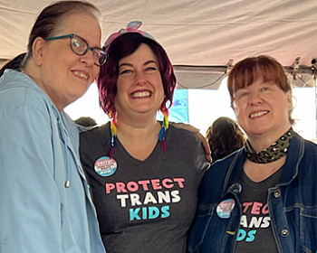 TransActive at Portland Pride, from L-R: Jenn Burleton, Cari Zall, and Cher Noonan