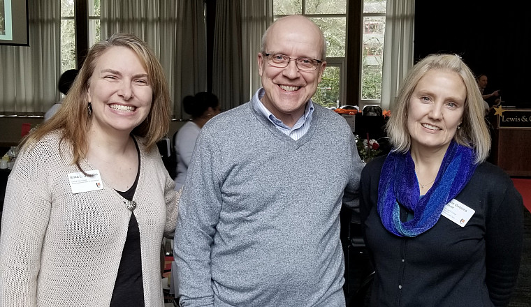 Left to right: Senior Associate Dean of Admissions Erika Quiggins, Dean of Spiritual Life Mark Duntley, and Senior Associate Dean of Admi...