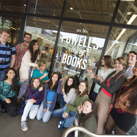 L&C students in front of Powell's Books.