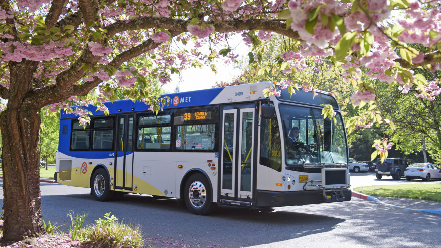 Trimet bus on the Lewis & Clark campus