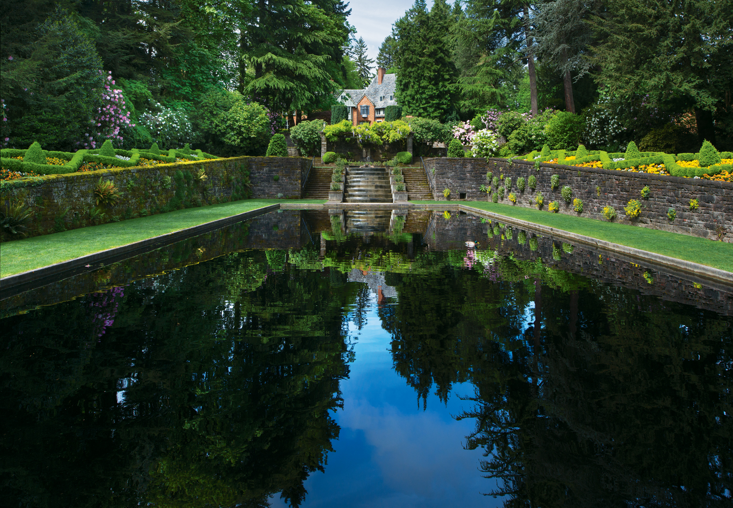 A view from the reflecting pool at Lewis & Clark.