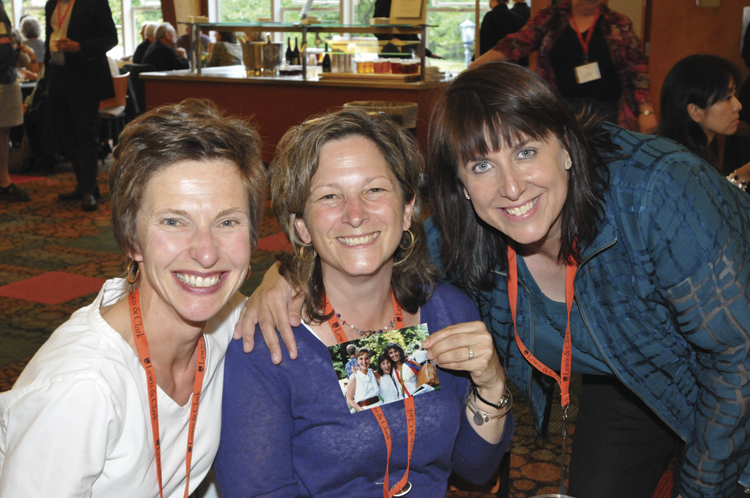 Then and Now--During their 25th class reunion, Bertina Loeffler Sedlack BA '87, Leslie Thatcher Wales BA '87, and Carol Timm BA '87...