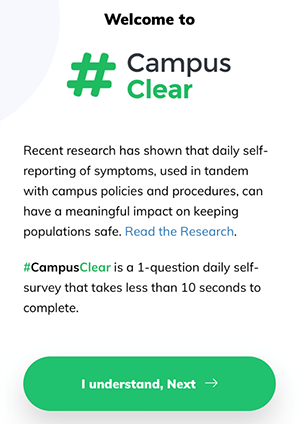 Screenshot from the #CampusClear app