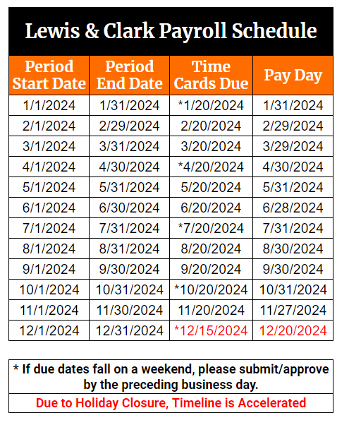 2024 Payroll Schedule