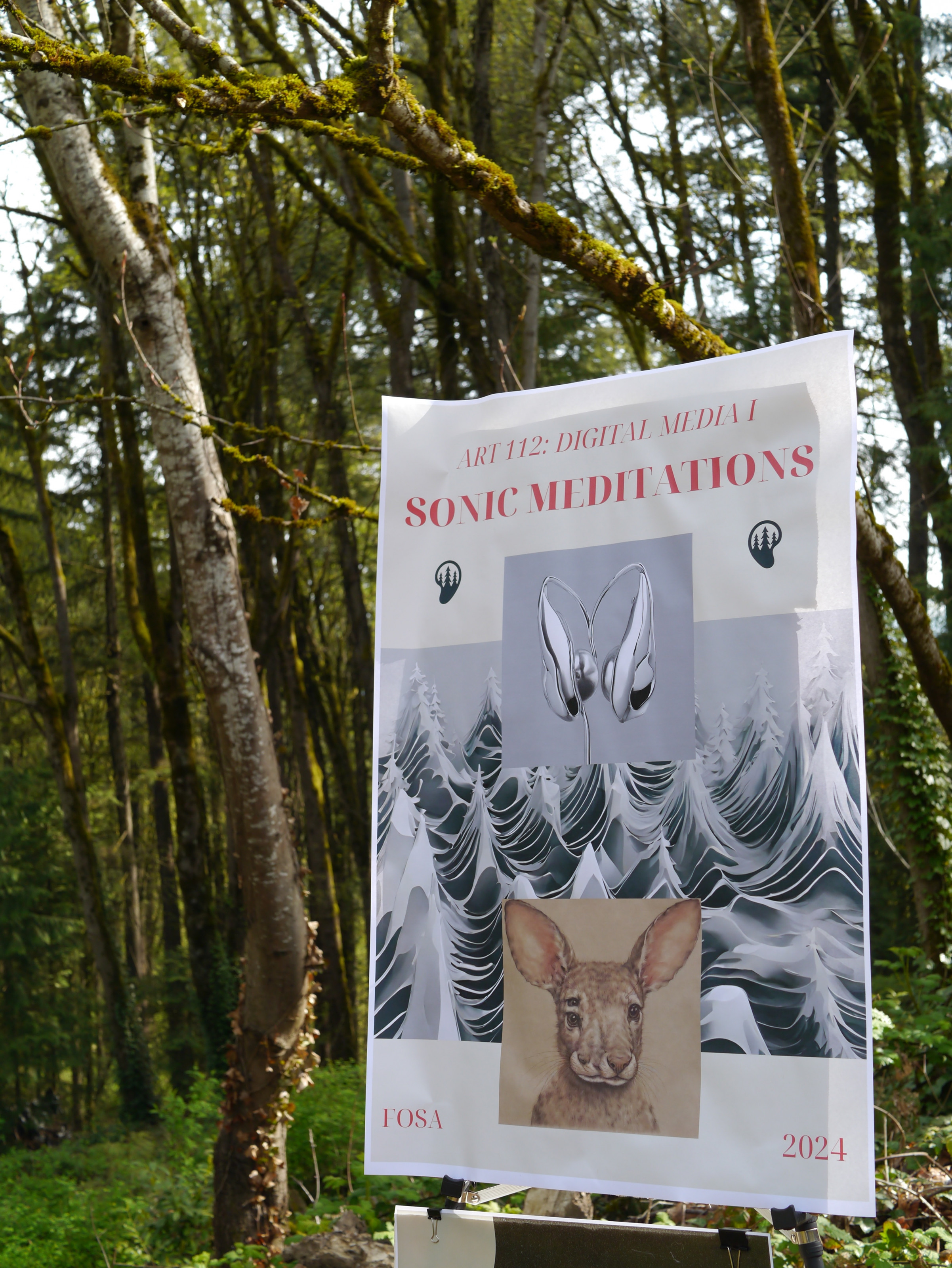 Poster for Sonic Meditations work in a forest.