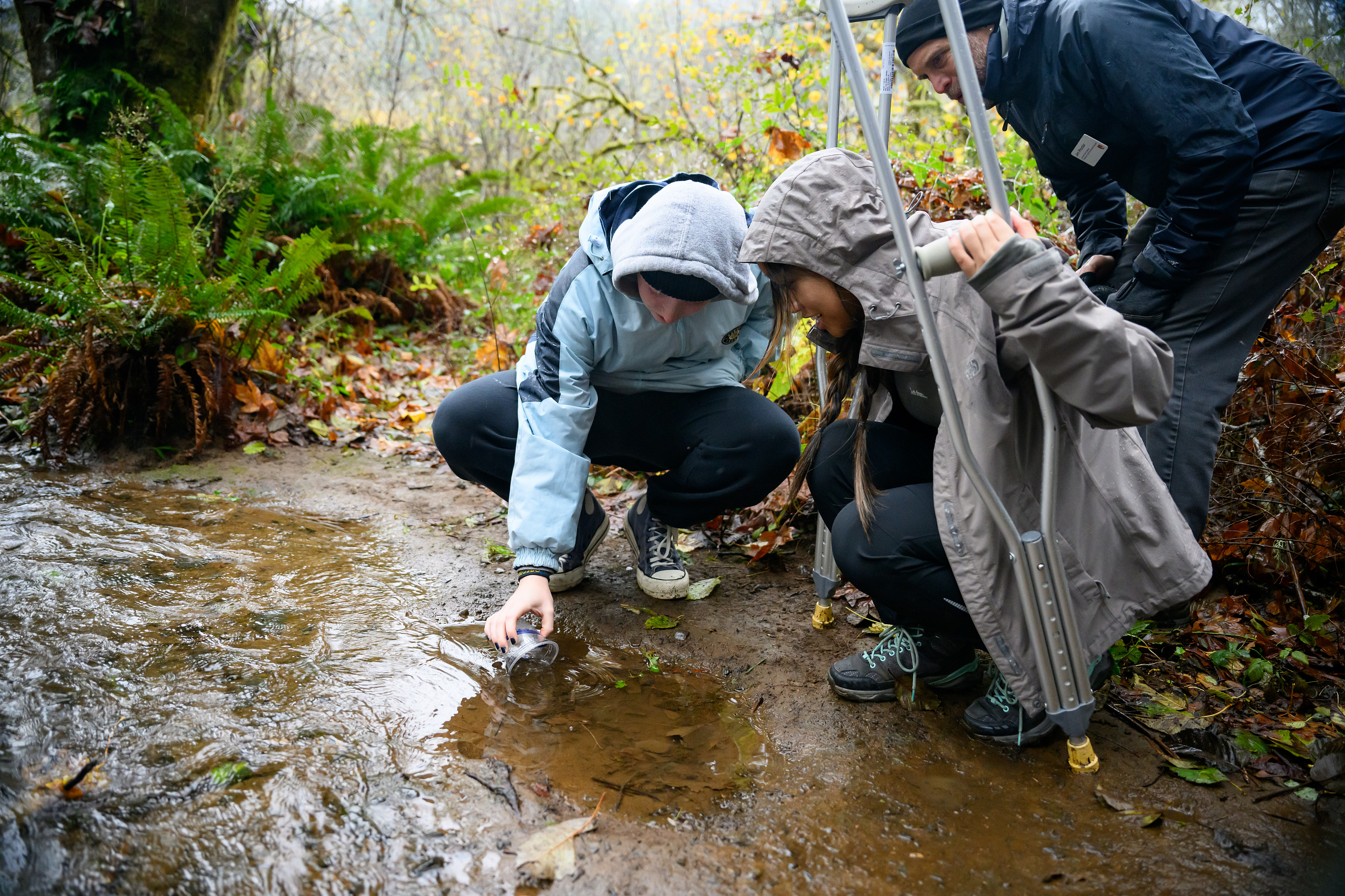 Students were able to release salmon fry that were raised in the visitor center fish tank as part of the event's programming.