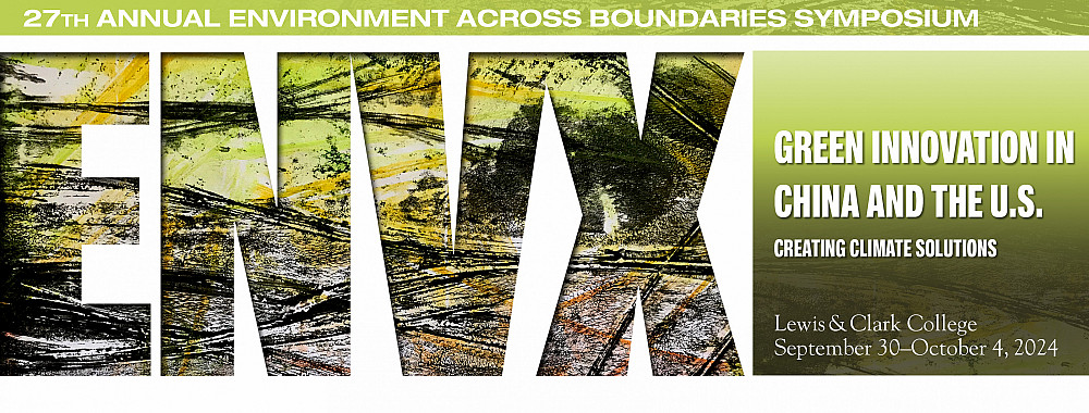 Large ENVX graphic with a green and brown texture and the title of the symposium