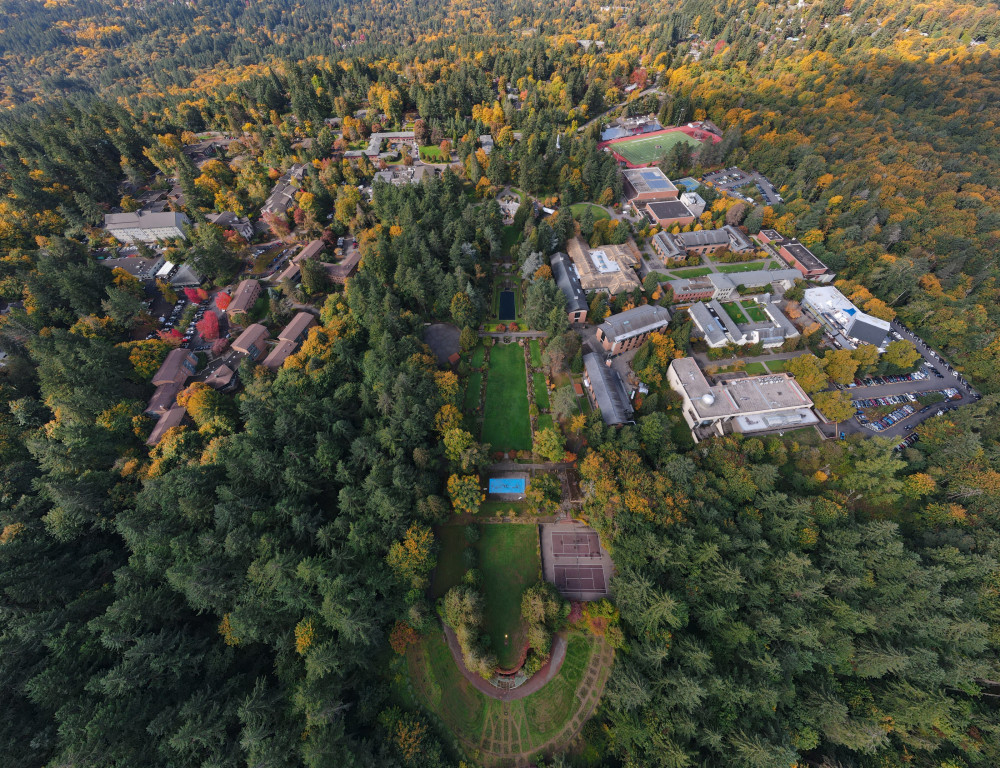 Lewis & Clark campus seen from above the Estate Gardens