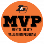Orange circle with L&C athletics logo and MVP/Mental-Health Validation Program in black text.