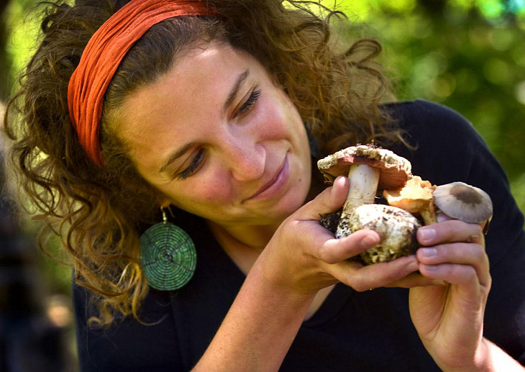 Lily Clarke examines some of the mushrooms she studies.