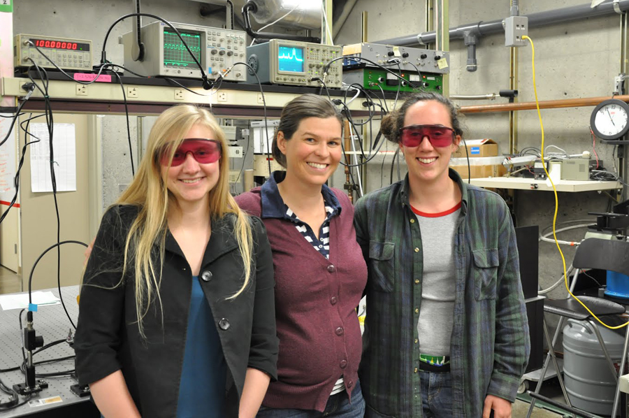 Alaina Green '13, Assistant Professor of Physics Shannon O'Leary, and Emily Fagan '14